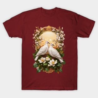 White Doves on a Magnolia branch retro vintage design T-Shirt